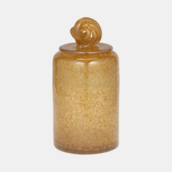 Glass, 10  Jar W  Knot Lid Amber Bubble Online Hot Sale