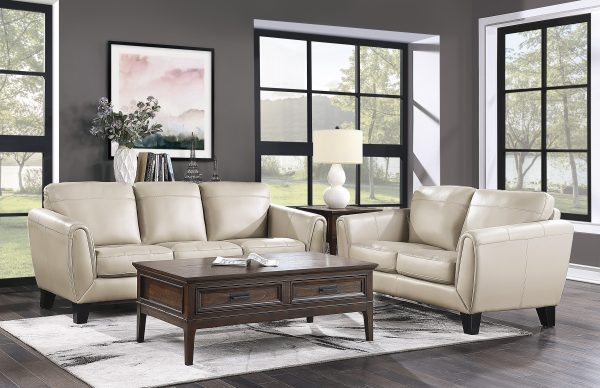 Spivey Beige Leather Sofa Discount