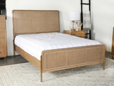 Arini Upholstered Eastern King Panel Bed Sand Wash Natural Cane on Sale