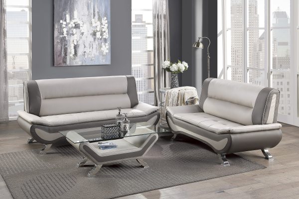 Veloce Beige Gray Faux Leather Sofa Sale