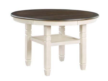 Asher Antique White Brown Round Dining Table Online Sale