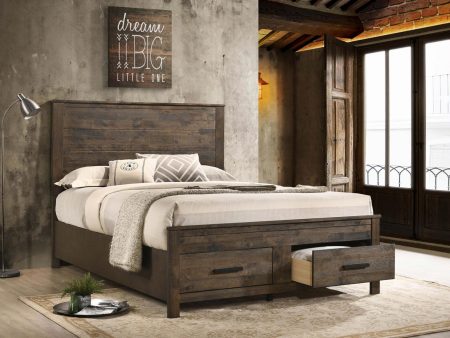 Woodmont Eastern King Storage Bed Rustic Golden Brown Discount