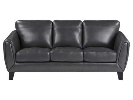 Spivey Dark Gray Leather Sofa on Sale