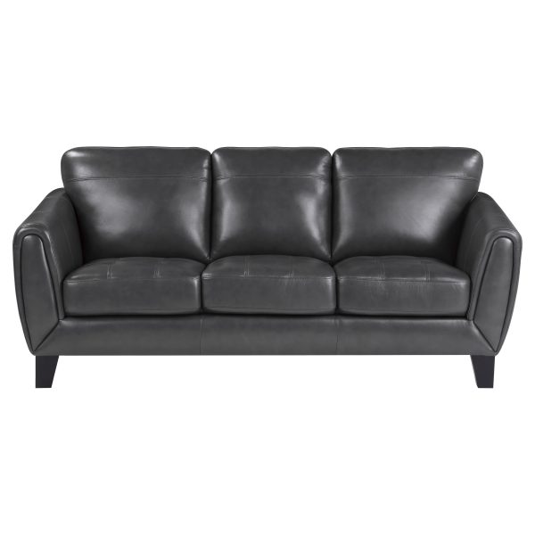 Spivey Dark Gray Leather Sofa on Sale