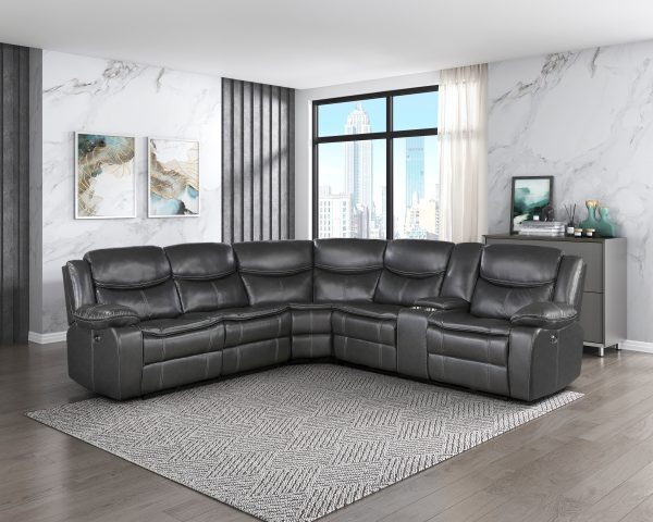 Fargo Dark Gray 3-Piece Power Reclining Sectional with Right Console Cheap