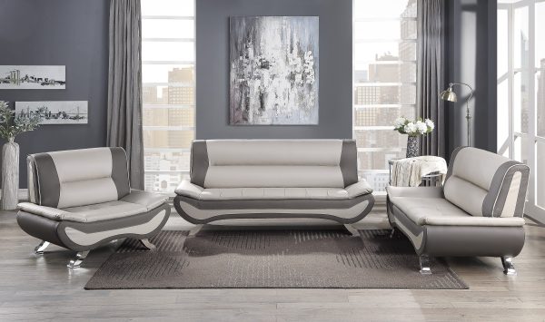 Veloce Beige Gray Faux Leather Sofa Sale