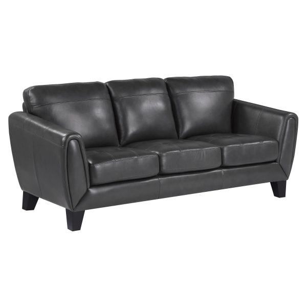 Spivey Dark Gray Leather Sofa on Sale