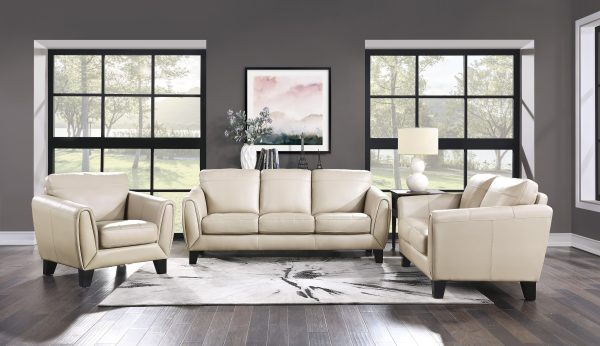 Spivey Beige Leather Sofa Discount